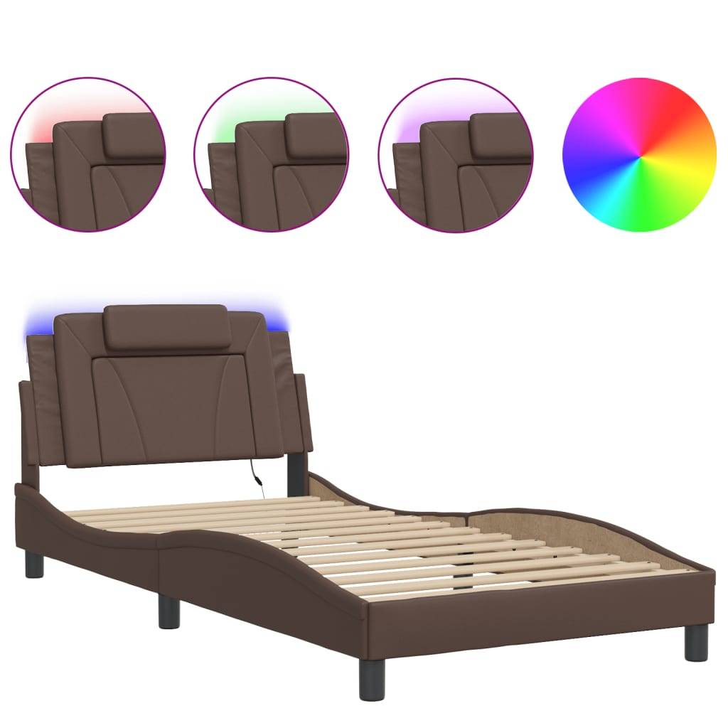 vidaXL Bettgestell mit LED Braun 100x200 cm Kunstleder