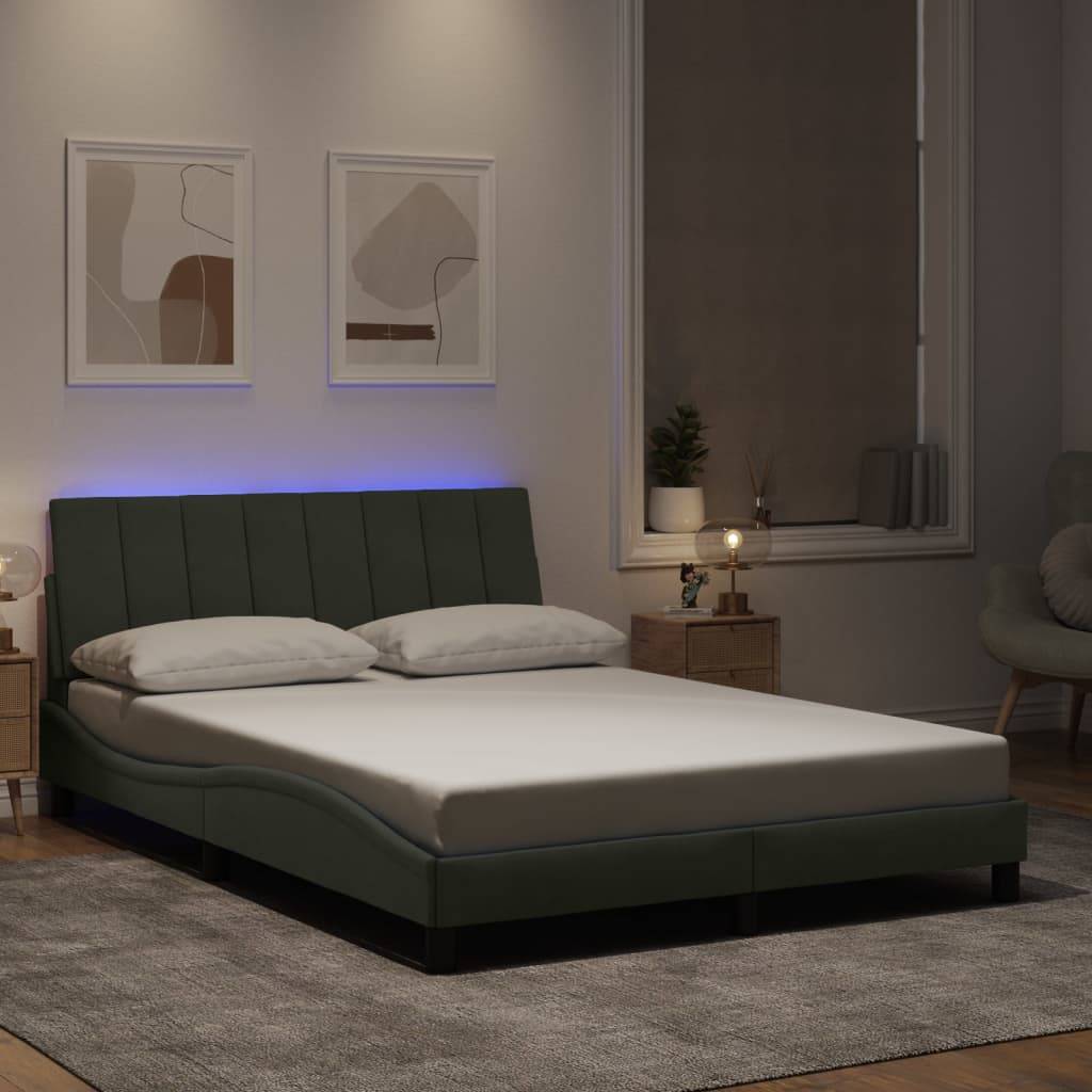 vidaXL Bettgestell mit LED-Leuchten Hellgrau 140x190 cm Samt