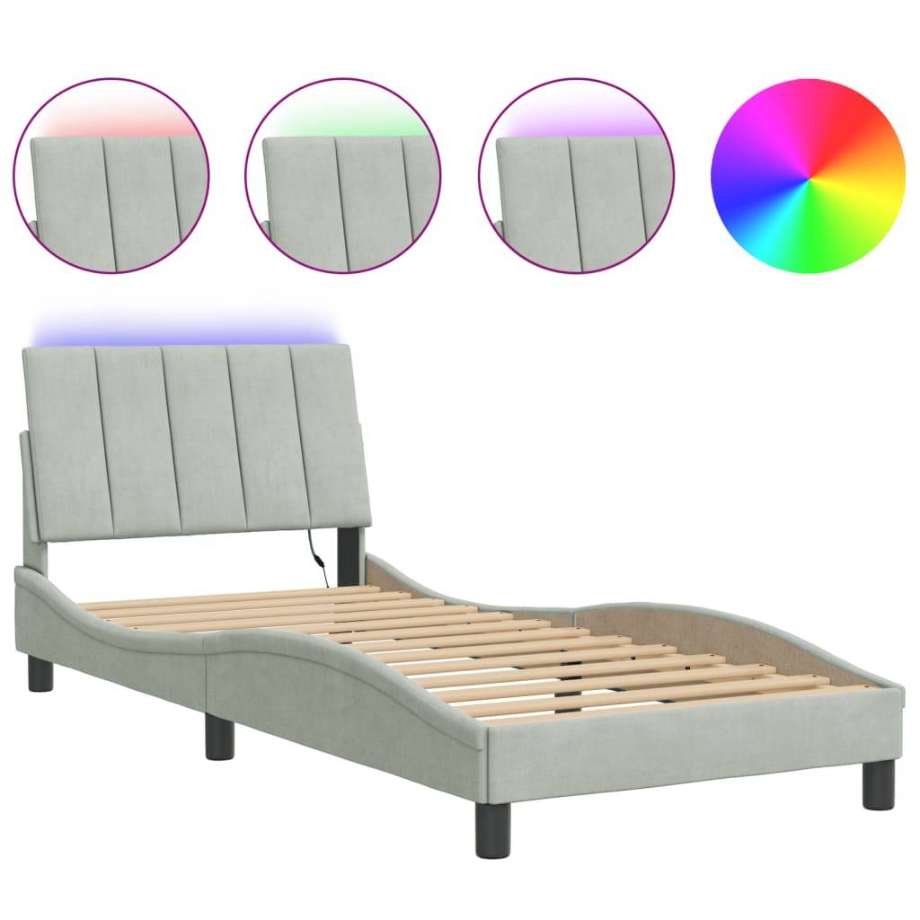vidaXL Bettgestell mit LED-Leuchten Hellgrau 80x200 cm Samt