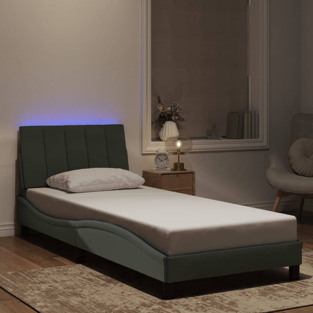 vidaXL Bettgestell mit LED-Leuchten Hellgrau 80x200 cm Samt