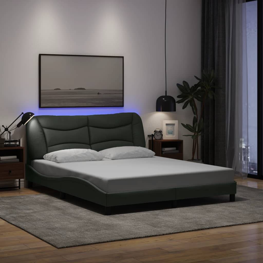 vidaXL Bettgestell mit LED Dunkelgrau 160x200 cm Stoff