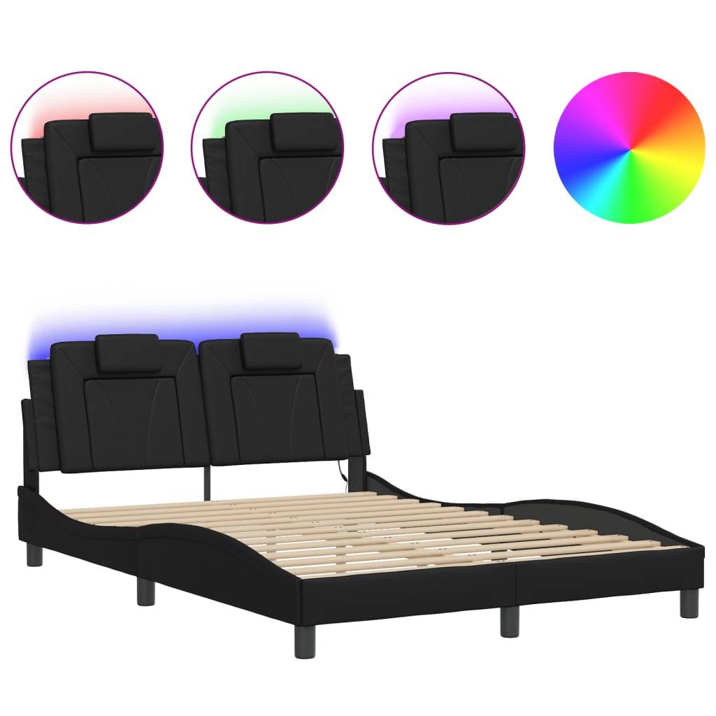 vidaXL Bett mit LED-Beleuchtung und Matratze Schwarz 120x200 cm
