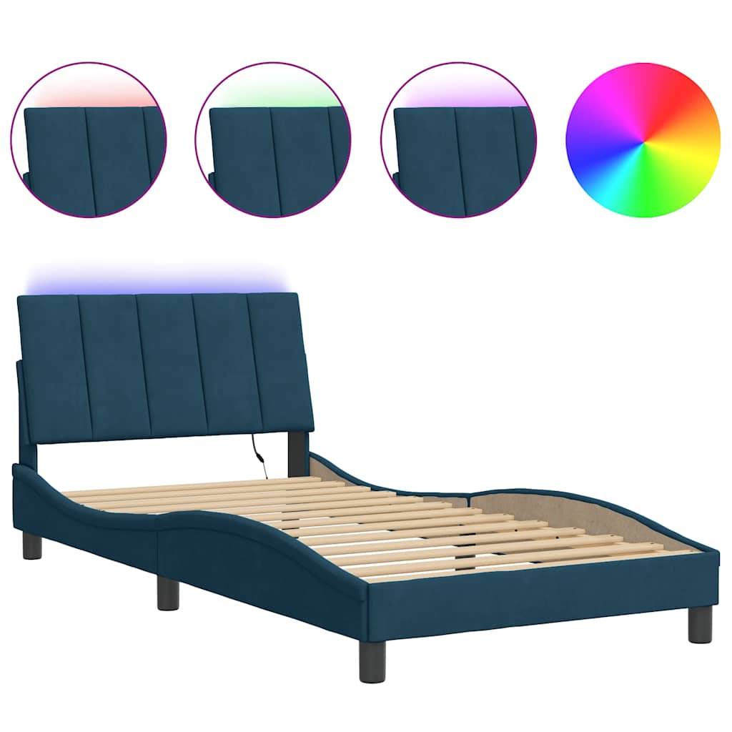 vidaXL Bettgestell mit LED-Leuchten Blau 100x200 cm Samt