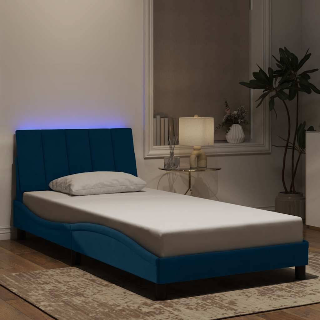 vidaXL Bettgestell mit LED-Leuchten Blau 100x200 cm Samt