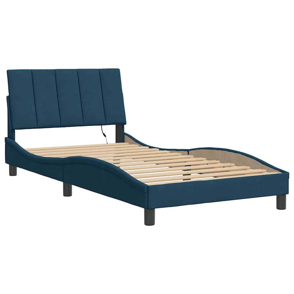 vidaXL Bettgestell mit LED-Leuchten Blau 100x200 cm Samt