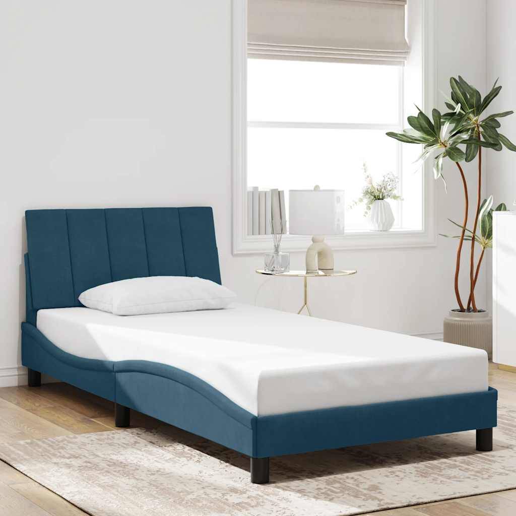 vidaXL Bettgestell mit LED-Leuchten Blau 100x200 cm Samt