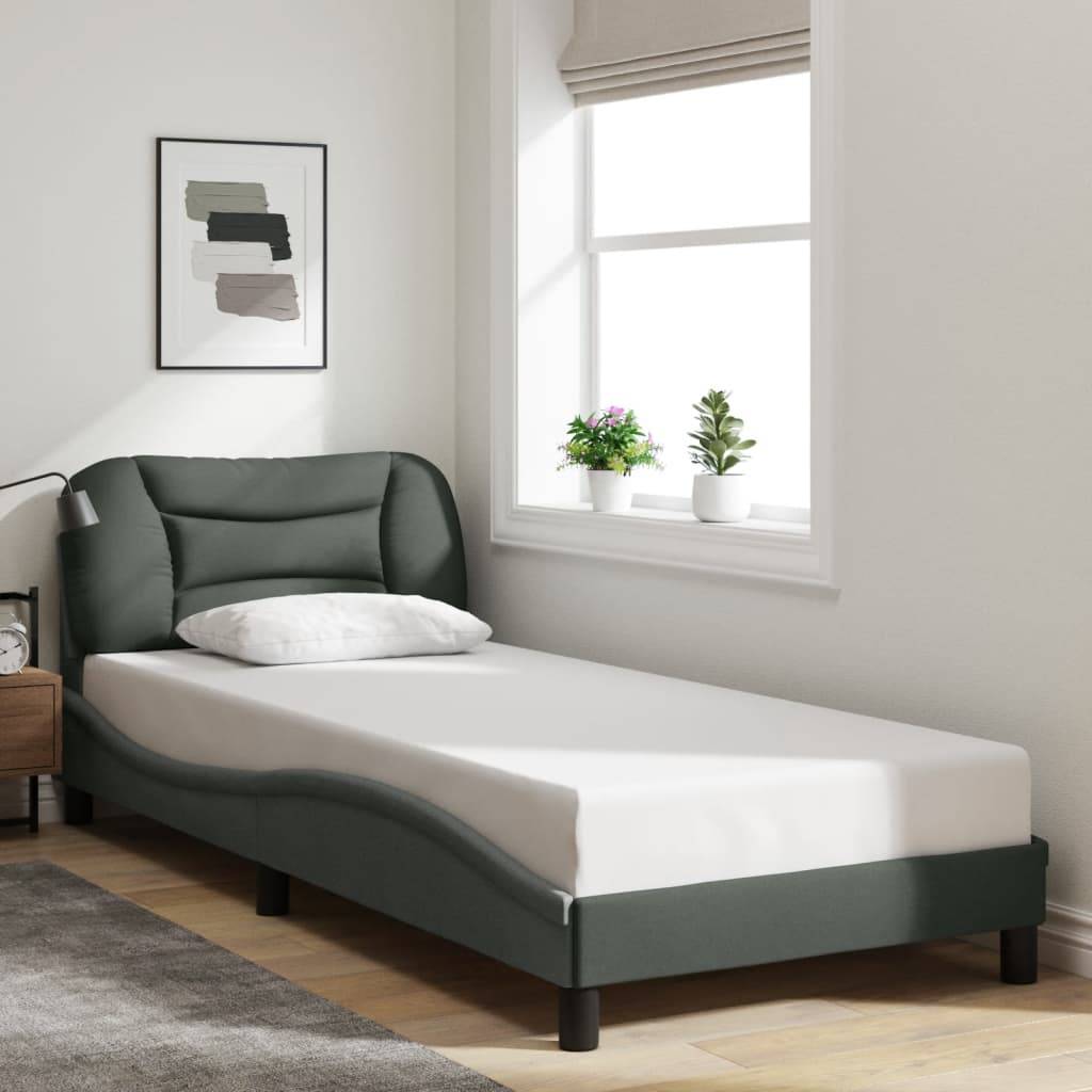 vidaXL Bettgestell mit LED Dunkelgrau 90x190 cm Stoff