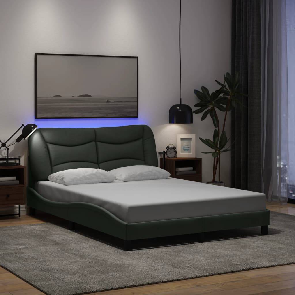 vidaXL Bettgestell mit LED Dunkelgrau 120x200 cm Stoff