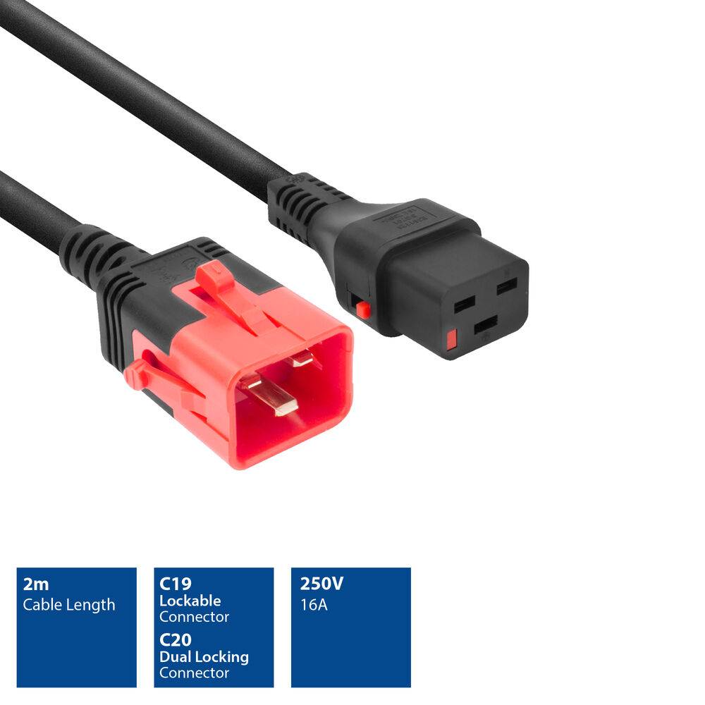 ACT PL0002 PL0002 Netzkabel C19 IEC Lock - C20 IEC Lock Dual Locking | Schwarz | 2 Meter | PC3632