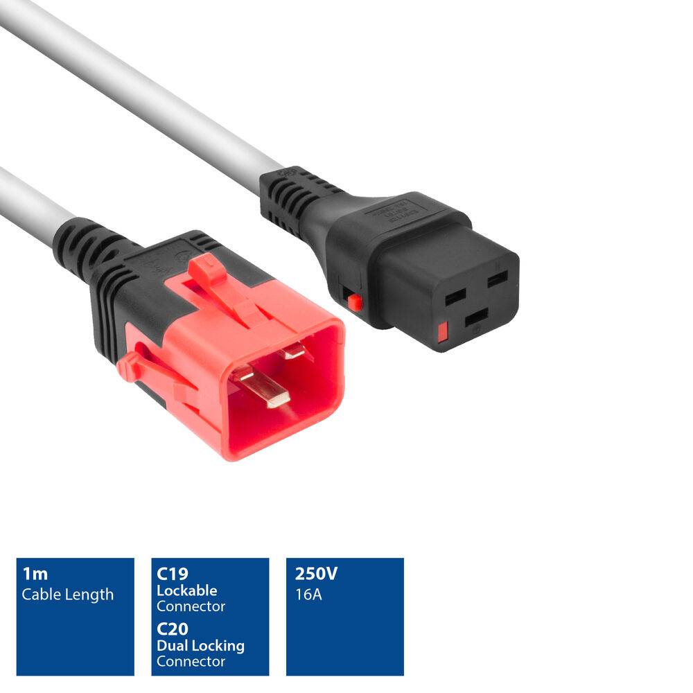 ACT PL0011 PL0011 Netzkabel C19 IEC Lock - C20 IEC Lock Dual Locking | Weiß | 1 Meter | PC3635