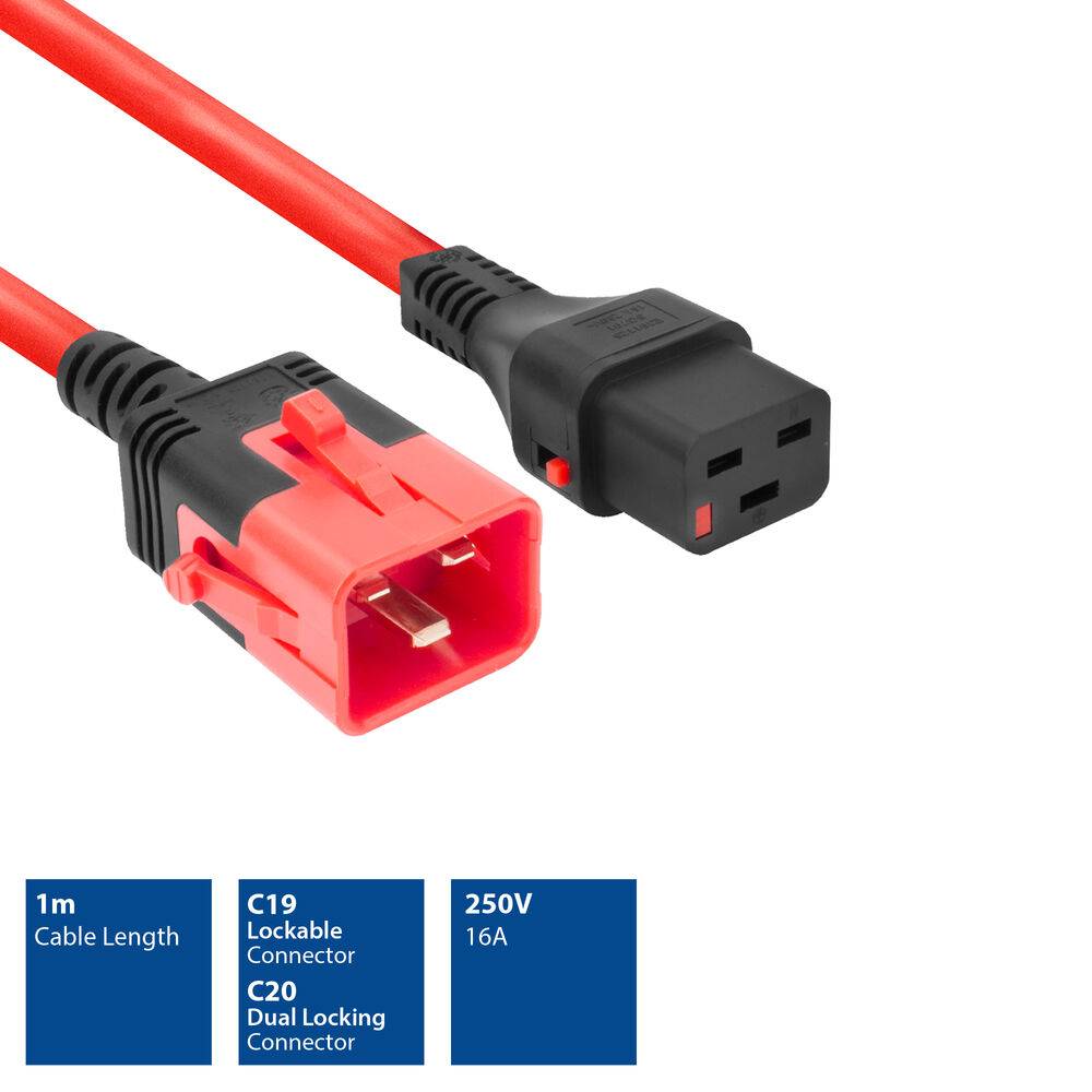 ACT PL0021 PL0021 Netzkabel C19 IEC Lock - C20 IEC Lock Dual Locking | Rot | 1 Meter | PC3633