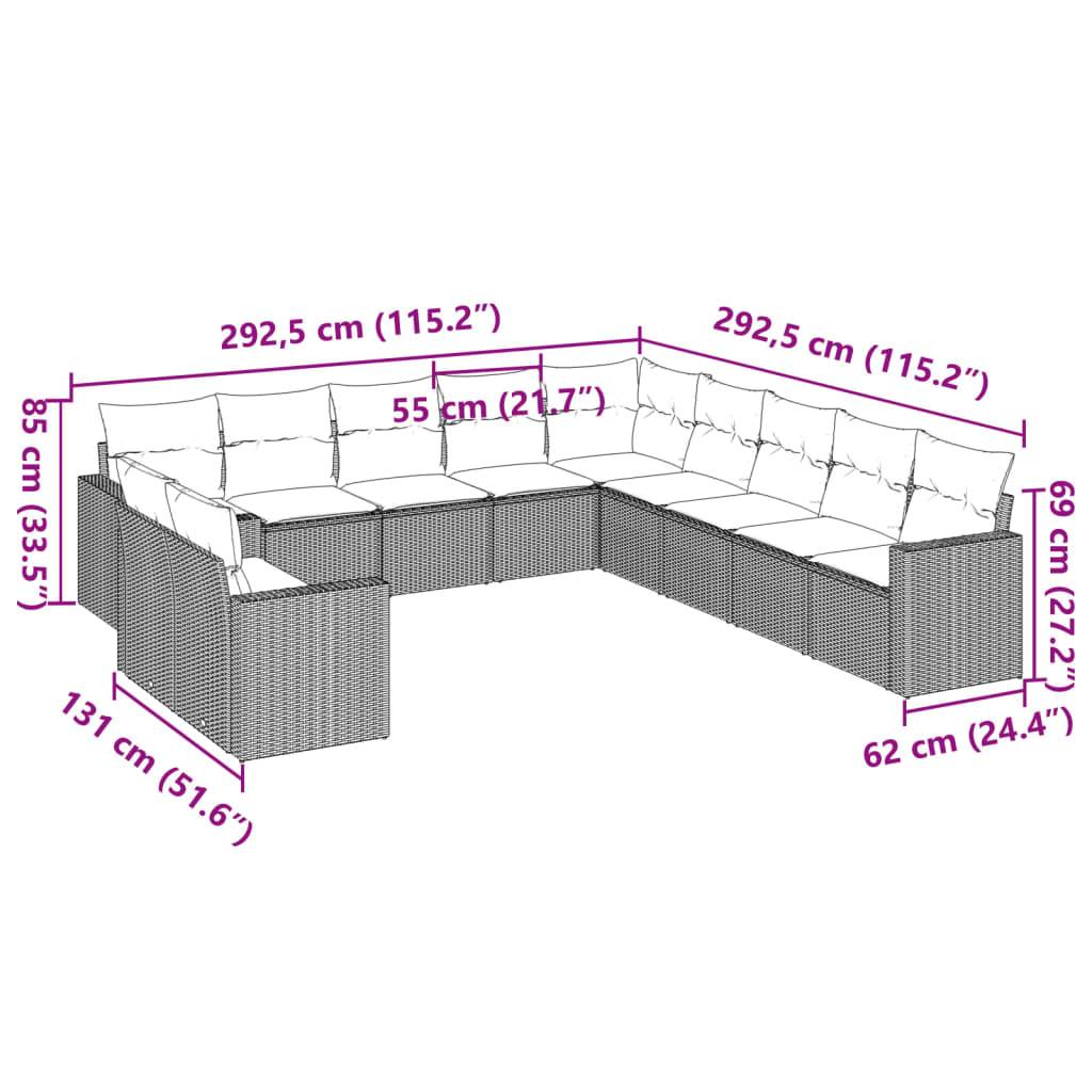 vidaXL 11-tlg. Garten-Sofagarnitur mit Kissen Braun Poly Rattan
