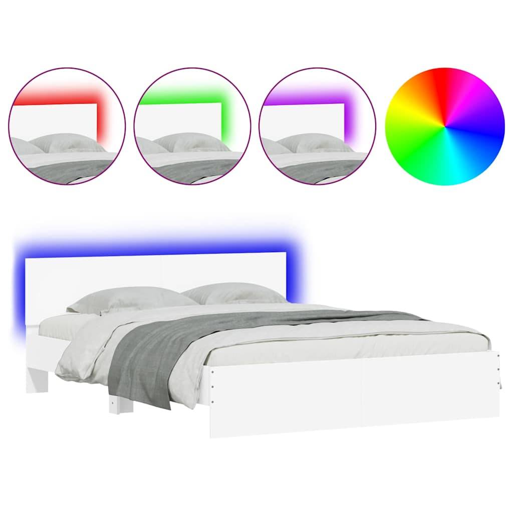 vidaXL Bettgestell mit Kopfteil und LED-Beleuchtung Weiß 150x200 cm