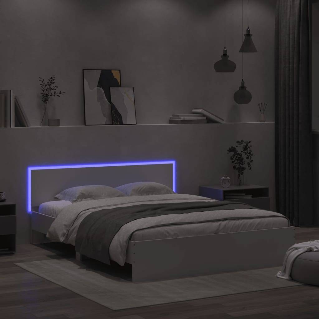 vidaXL Bettgestell mit Kopfteil und LED-Beleuchtung Weiß 150x200 cm