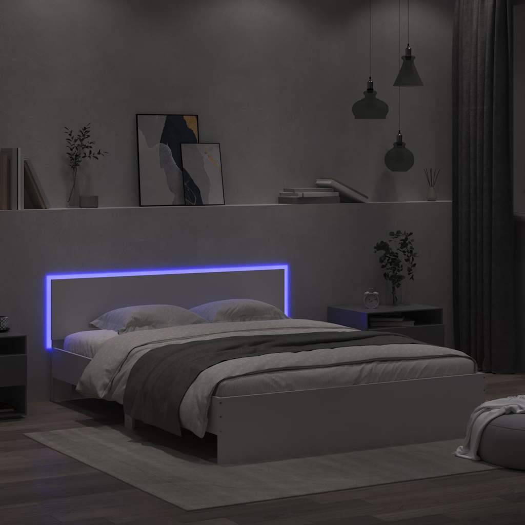 vidaXL Bettgestell mit Kopfteil und LED-Beleuchtung Weiß 150x200 cm