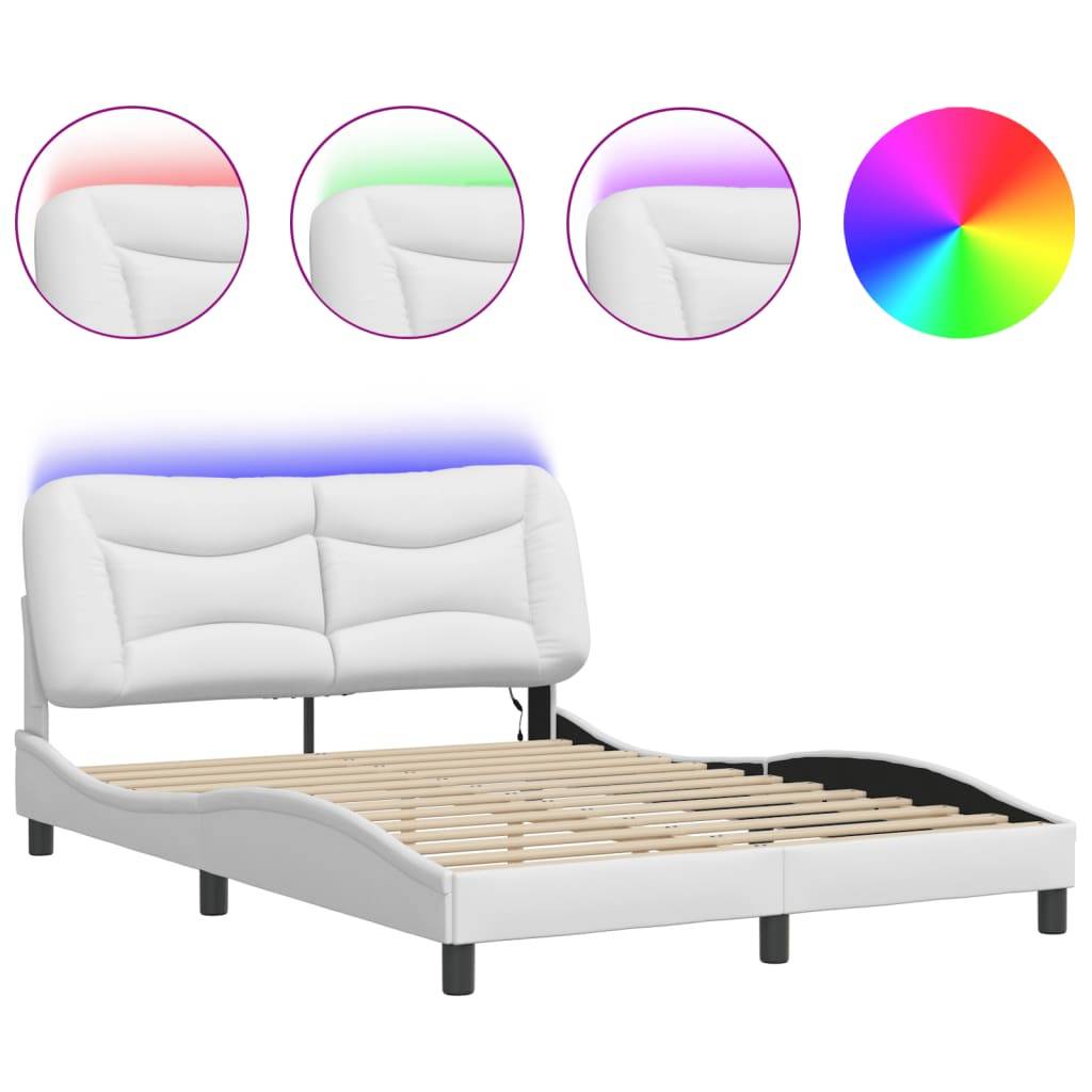 vidaXL Bettgestell mit LED Weiß 140x200 cm Kunstleder