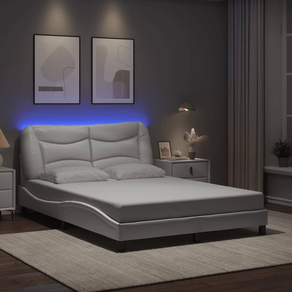 vidaXL Bettgestell mit LED Weiß 140x200 cm Kunstleder