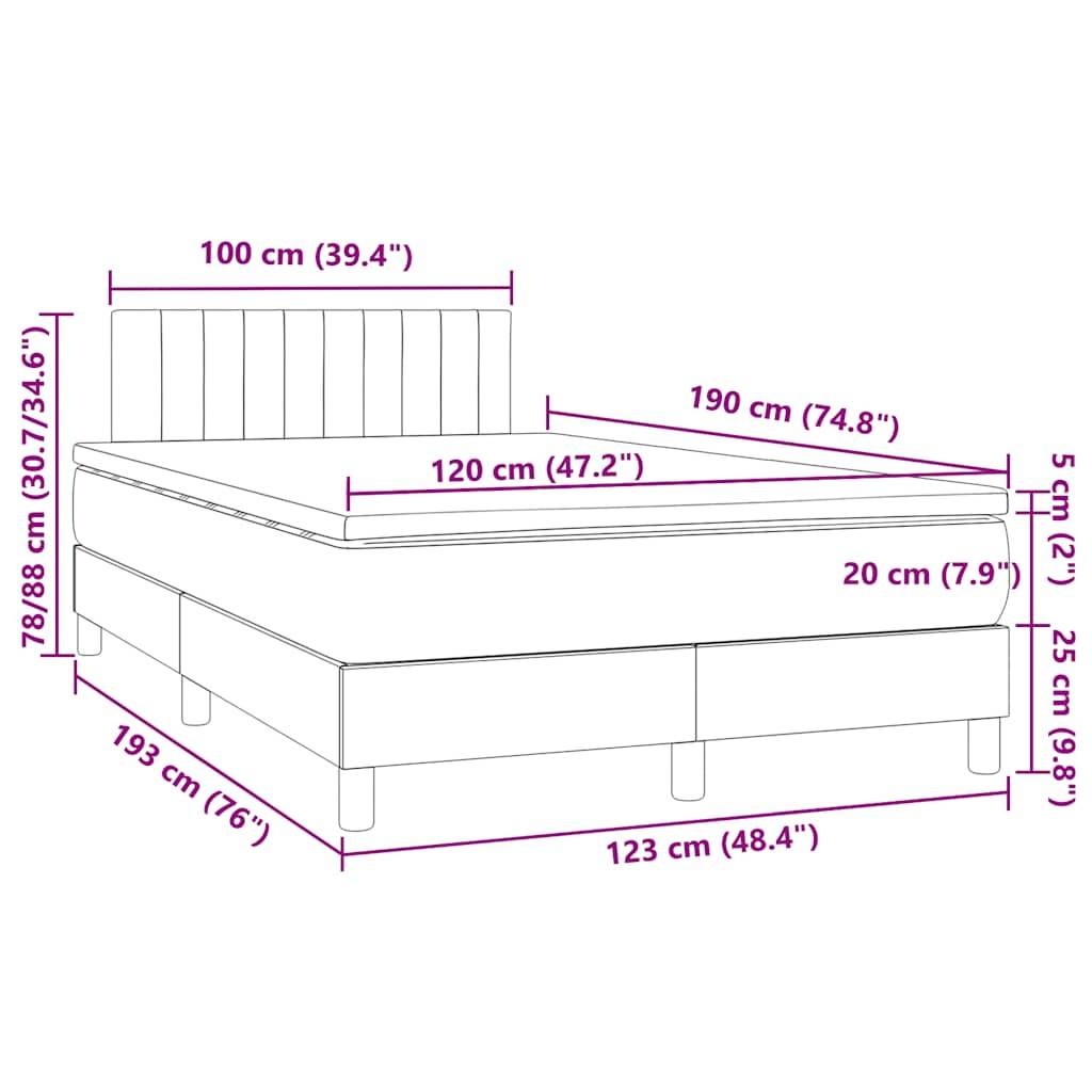 vidaXL Boxspringbett mit Matratze & LED Taupe 120x190 cm Stoff
