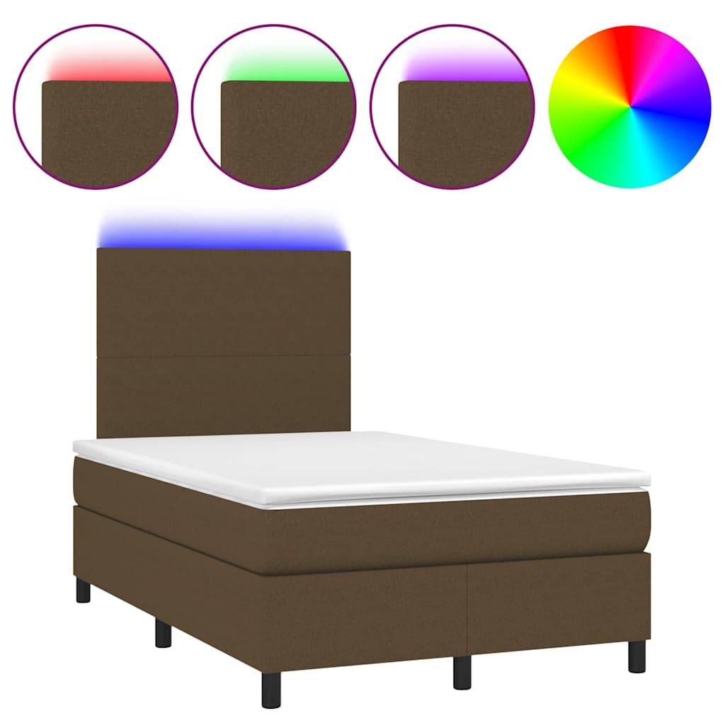 vidaXL Boxspringbett mit Matratze & LED Dunkelbraun 120x190 cm Stoff
