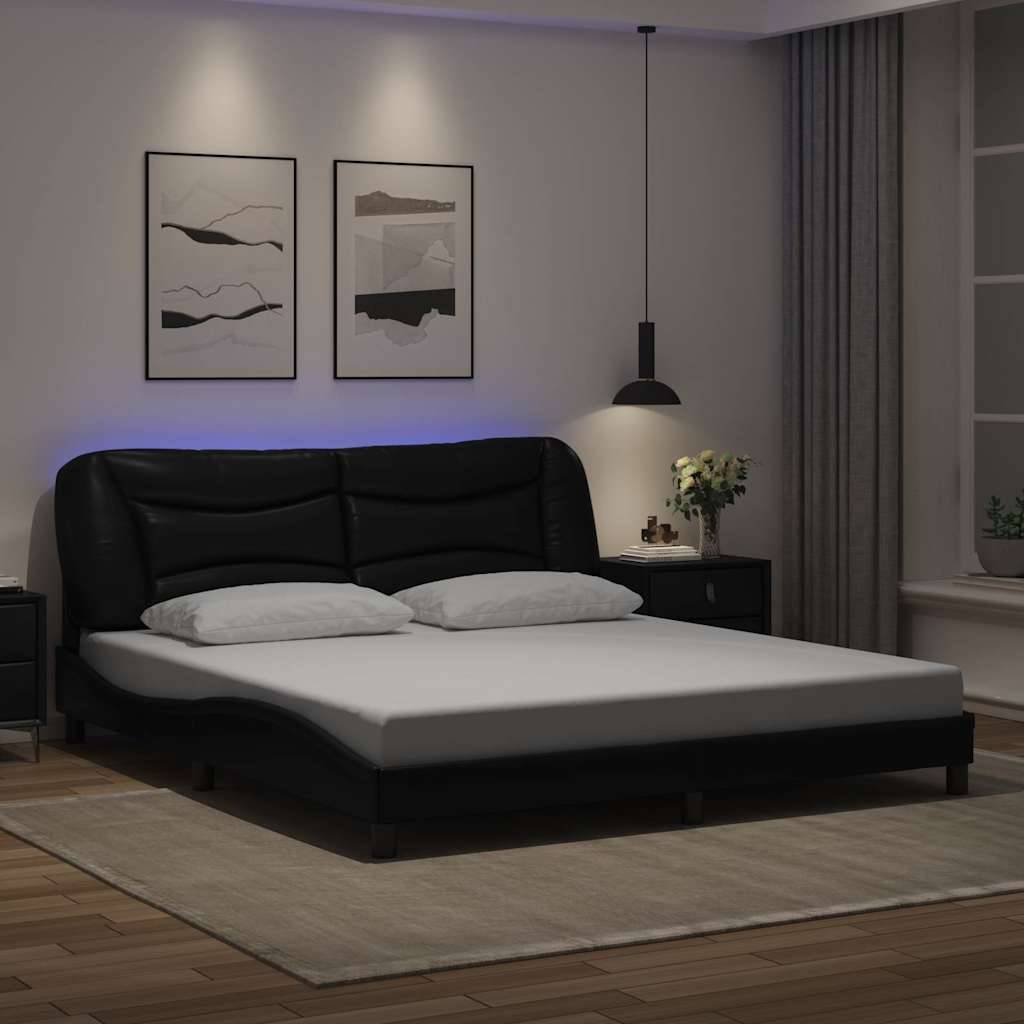 vidaXL Bettgestell mit LED Schwarz 180x200 cm Kunstleder