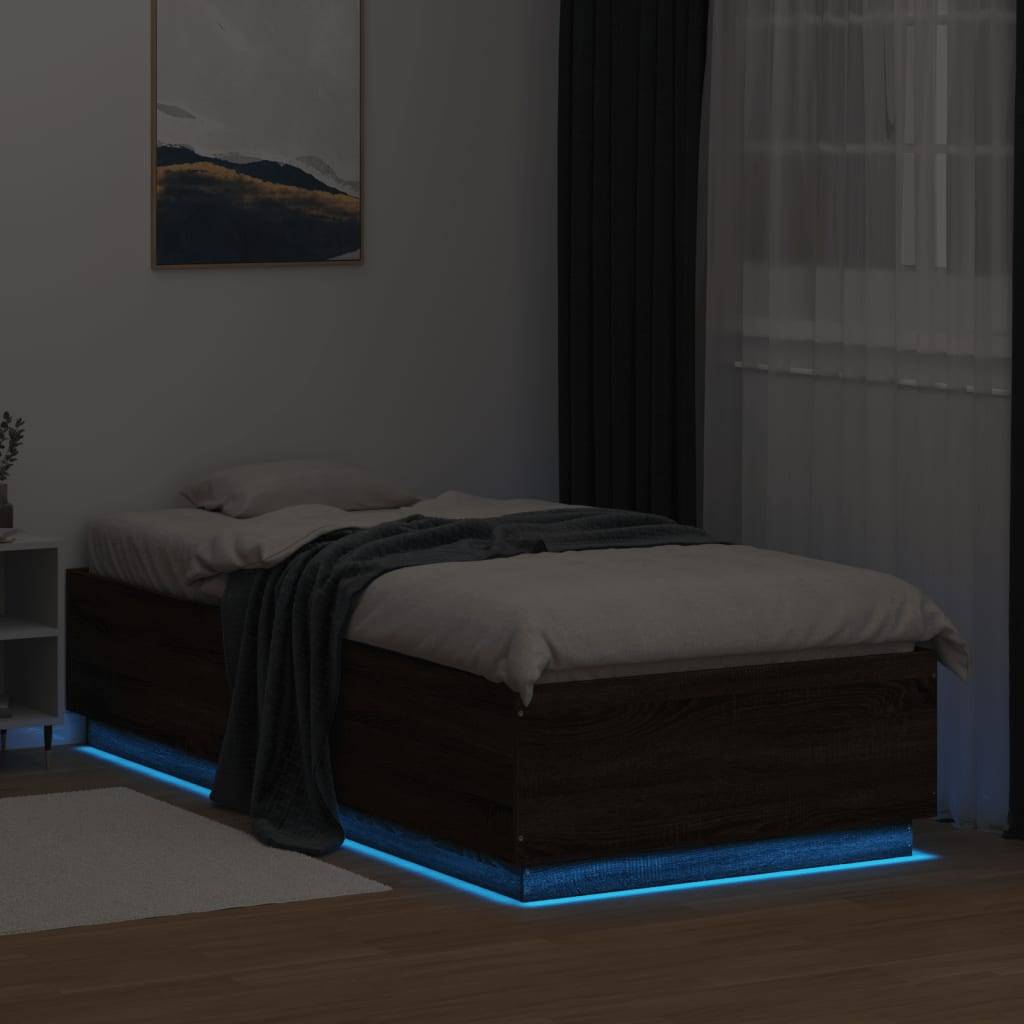 vidaXL Bettgestell mit LED Braun Eichen-Optik 90x200 cm Holzwerkstoff