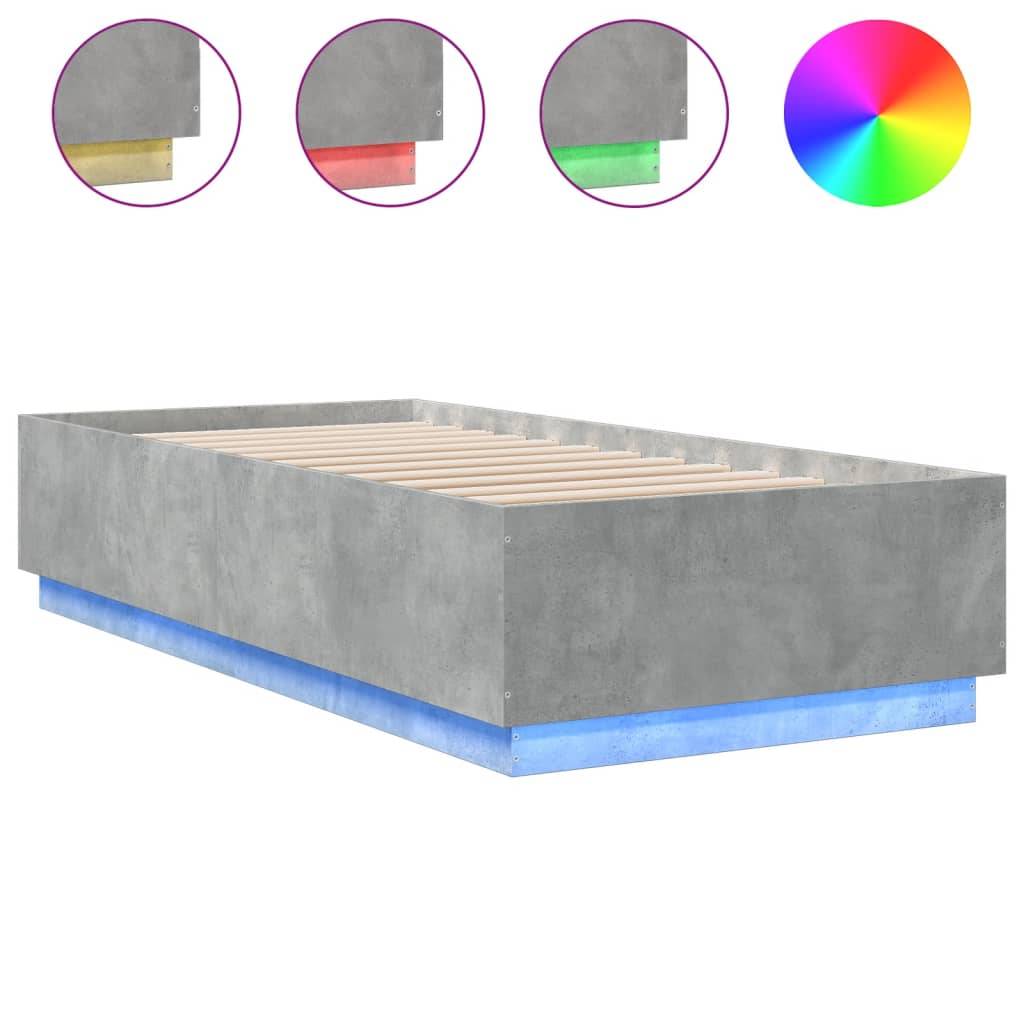 vidaXL Bettgestell mit LED Betongrau 90x200 cm Holzwerkstoff