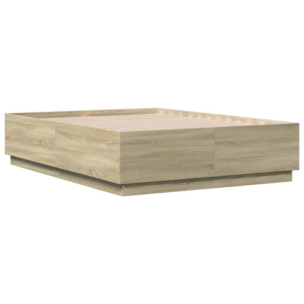 vidaXL Bettgestell mit LED Sonoma-Eiche 140x190 cm Holzwerkstoff