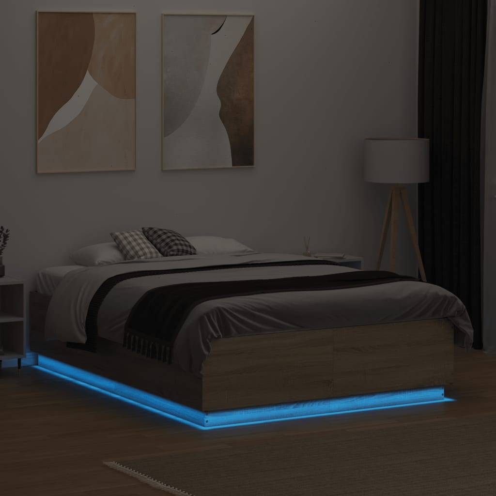 vidaXL Bettgestell mit LED Sonoma-Eiche 140x190 cm Holzwerkstoff