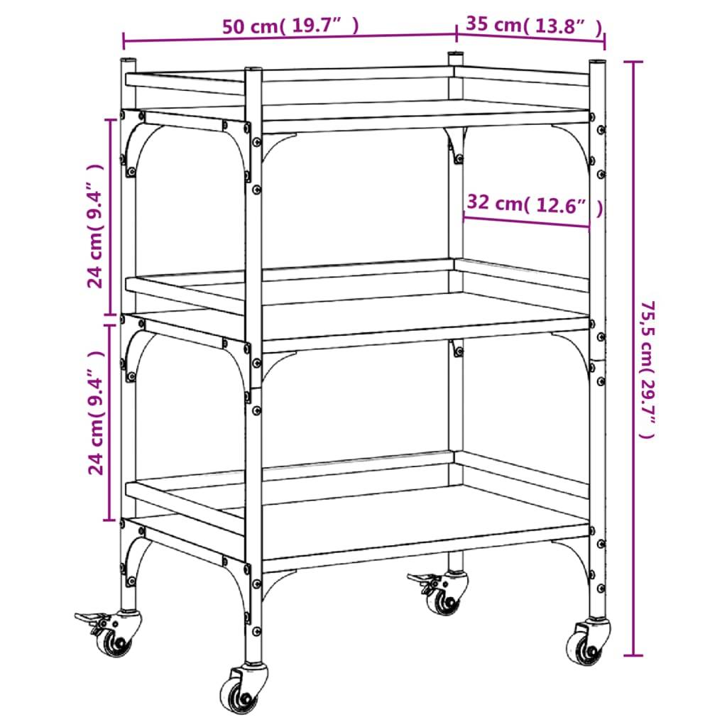vidaXL Küchenwagen Räuchereiche 50x35x75,5 cm Holzwerkstoff
