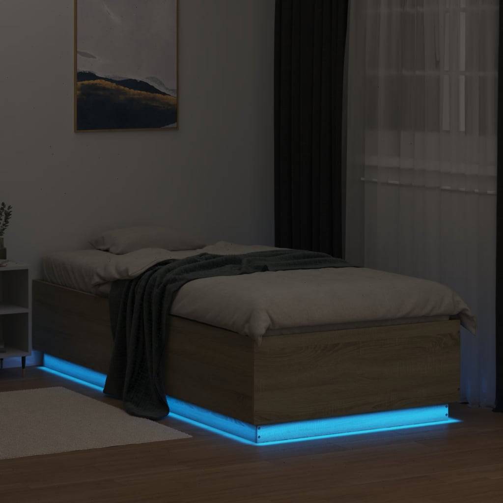 vidaXL Bettgestell mit LED Sonoma-Eiche 100x200 cm Holzwerkstoff