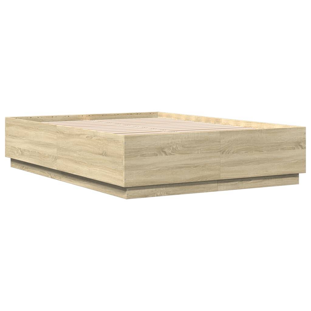 vidaXL Bettgestell mit LED Sonoma-Eiche 140x200 cm Holzwerkstoff