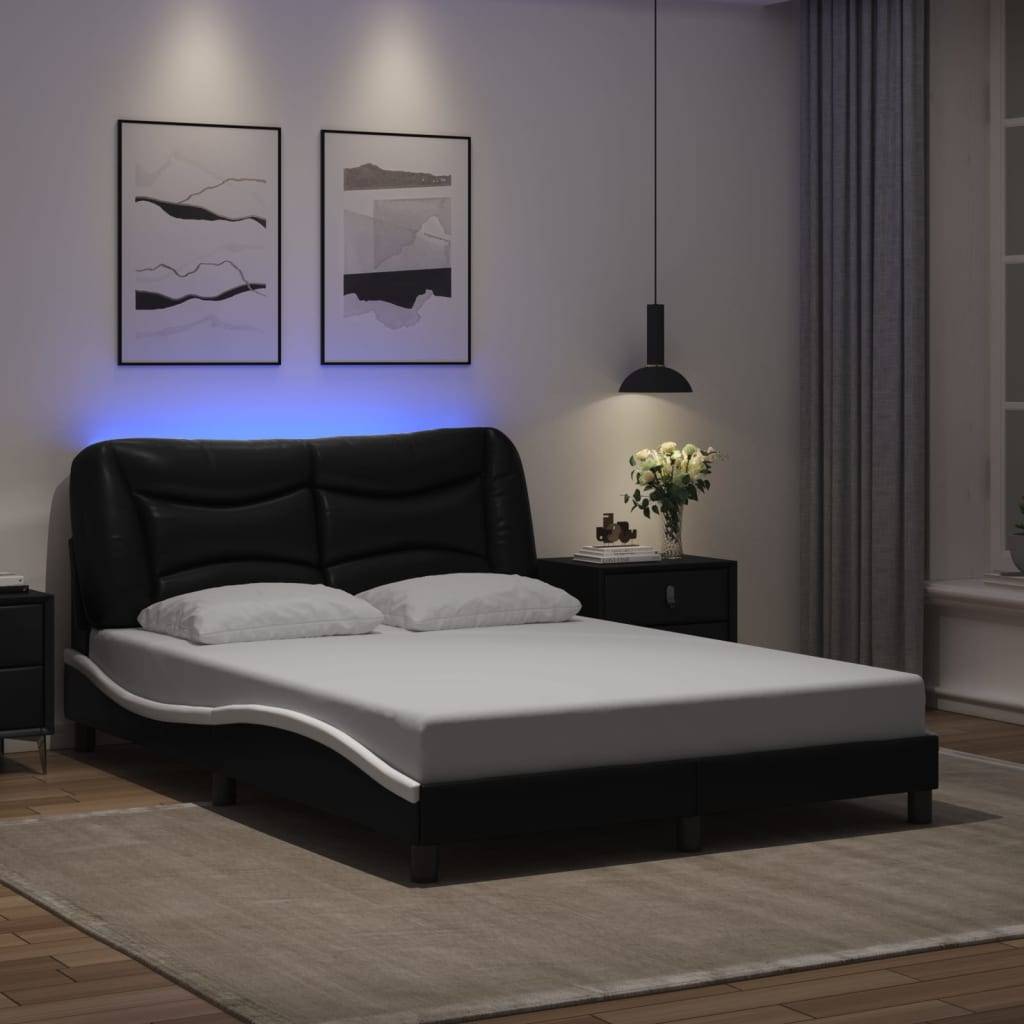 vidaXL Bettgestell mit LED Schwarz und Weiß 120x200 cm Kunstleder