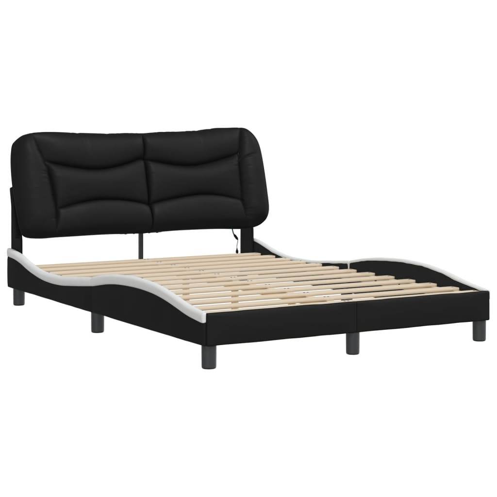 vidaXL Bettgestell mit LED Schwarz und Weiß 120x200 cm Kunstleder