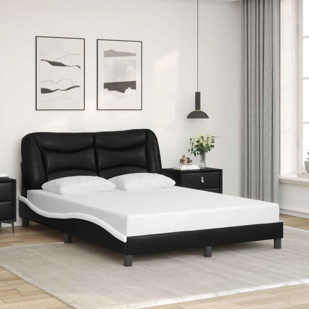 vidaXL Bettgestell mit LED Schwarz und Weiß 120x200 cm Kunstleder