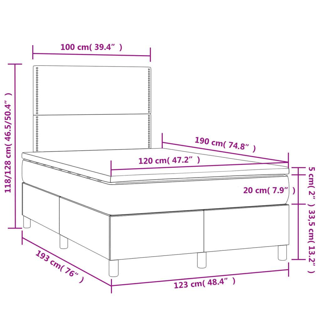 vidaXL Boxspringbett mit Matratze & LED Hellgrau 120x190 cm Samt