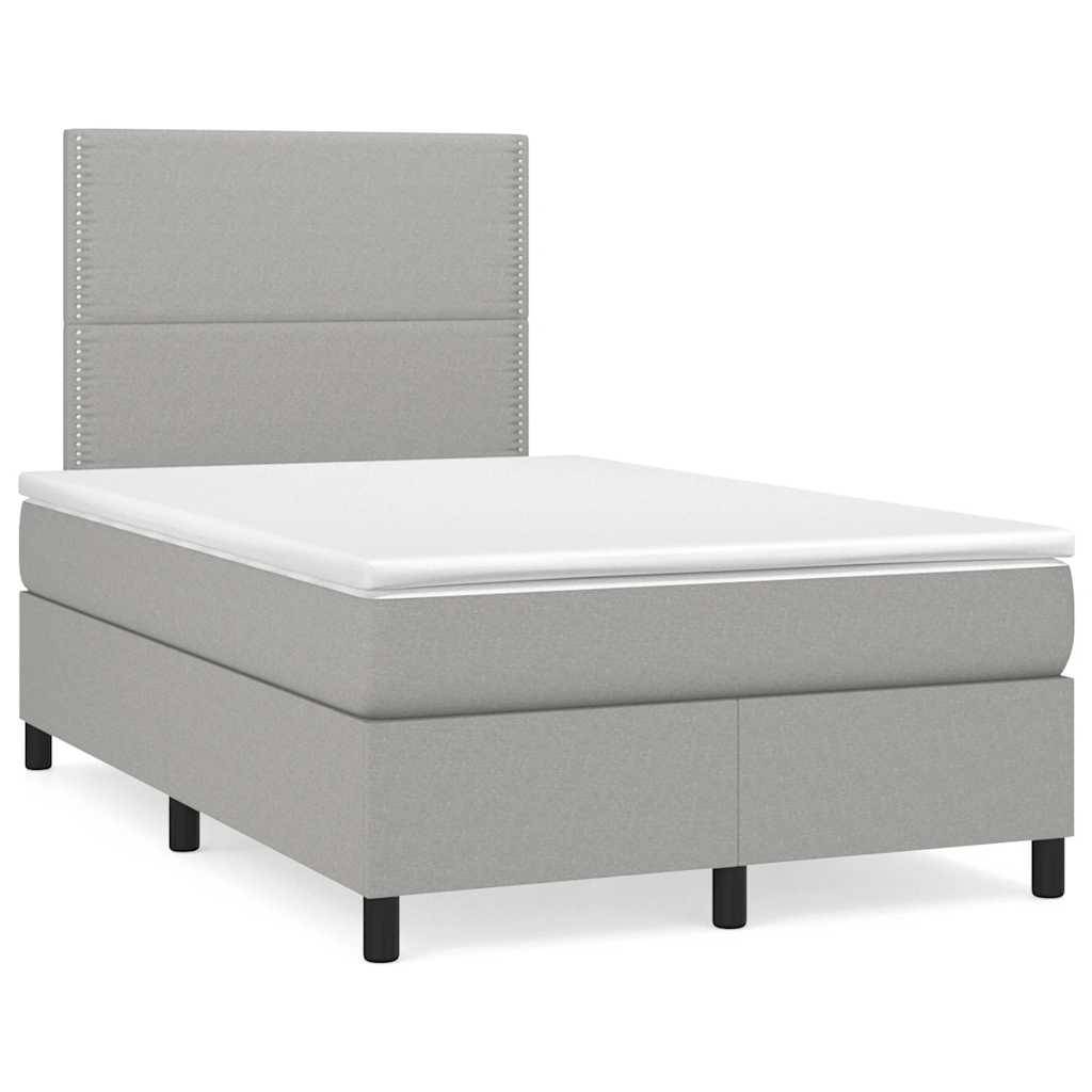 vidaXL Boxspringbett mit Matratze & LED Hellgrau 120x190 cm Stoff