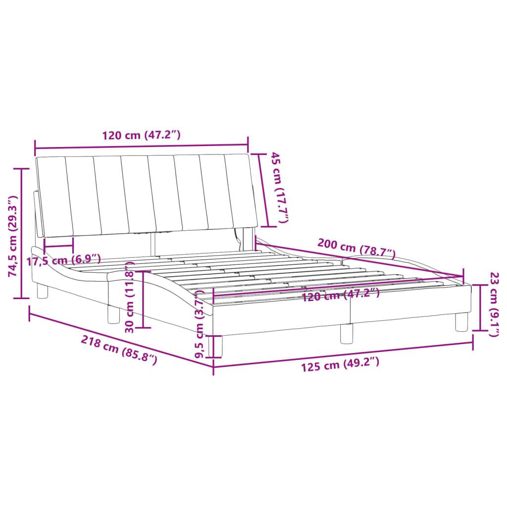 vidaXL Bettgestell mit LED-Leuchten Hellgrau 120x200 cm Samt