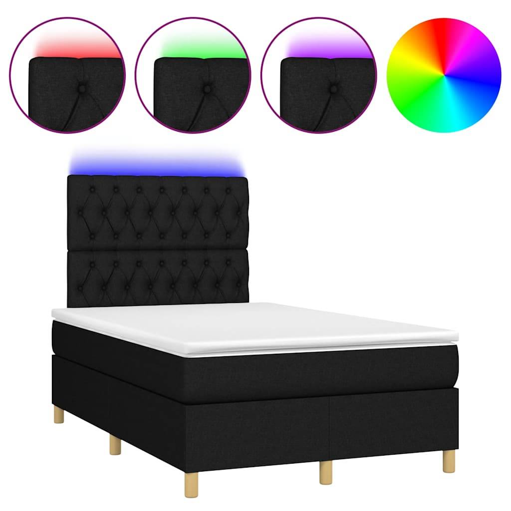 vidaXL Boxspringbett mit Matratze & LED Schwarz 120x190 cm Stoff