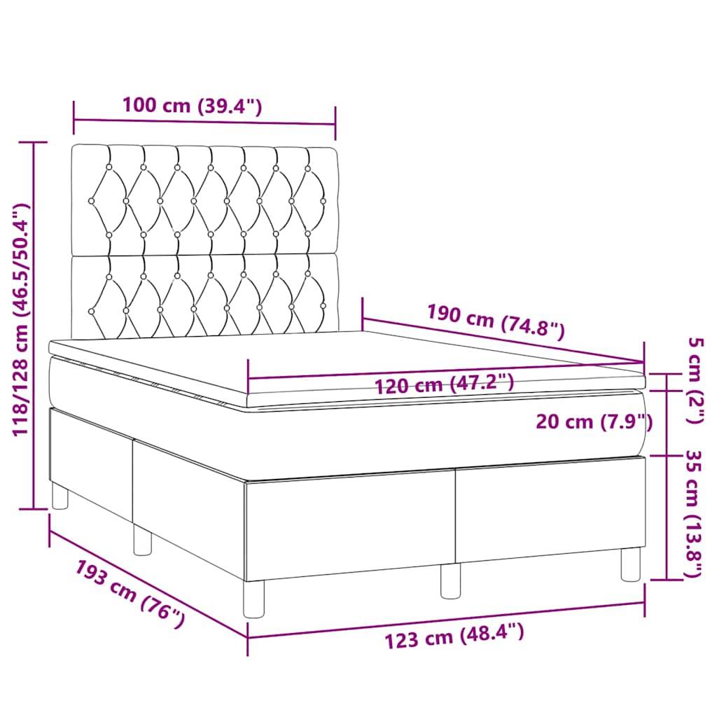 vidaXL Boxspringbett mit Matratze & LED Schwarz 120x190 cm Stoff