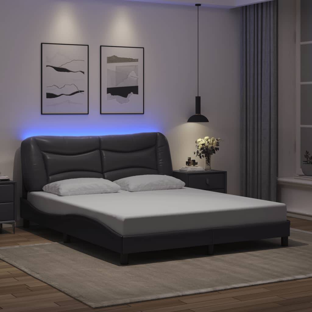 vidaXL Bettgestell mit LED Grau 160x200 cm Kunstleder