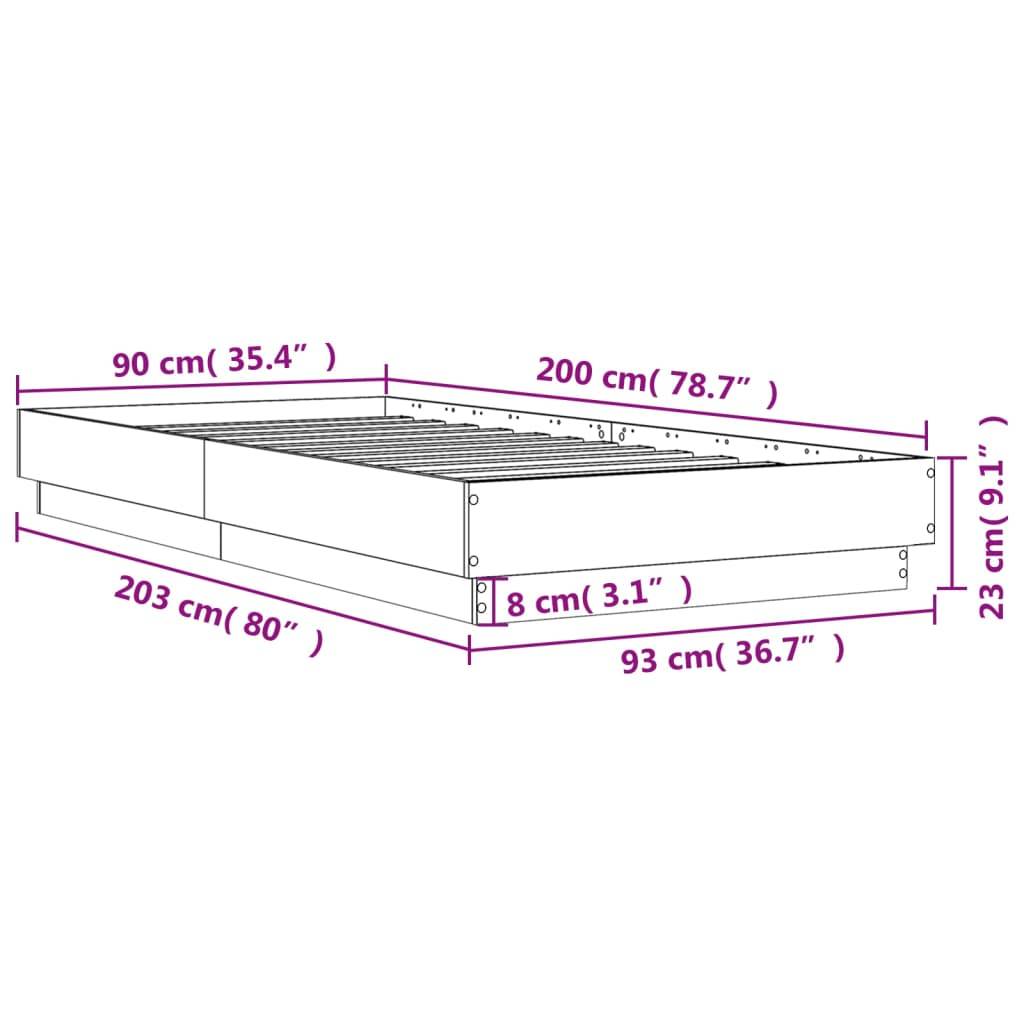 vidaXL Bettgestell Grau Sonoma 90x200 cm Holzwerkstoff