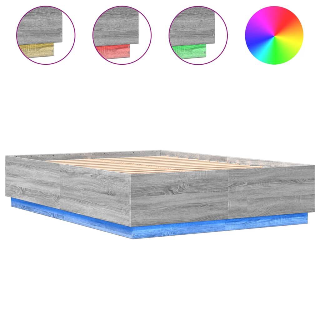vidaXL Bettgestell mit LED Grau Sonoma 160x200 cm Holzwerkstoff