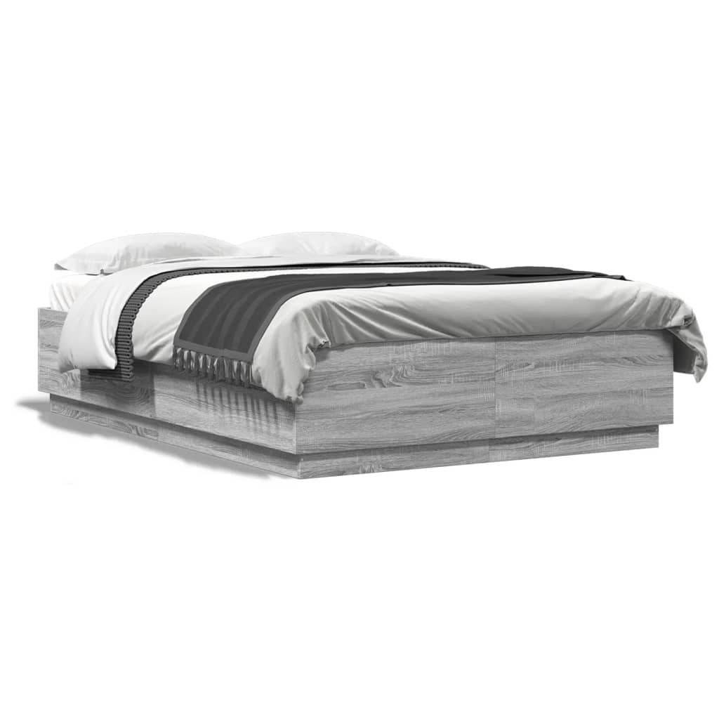 vidaXL Bettgestell mit LED Grau Sonoma 160x200 cm Holzwerkstoff
