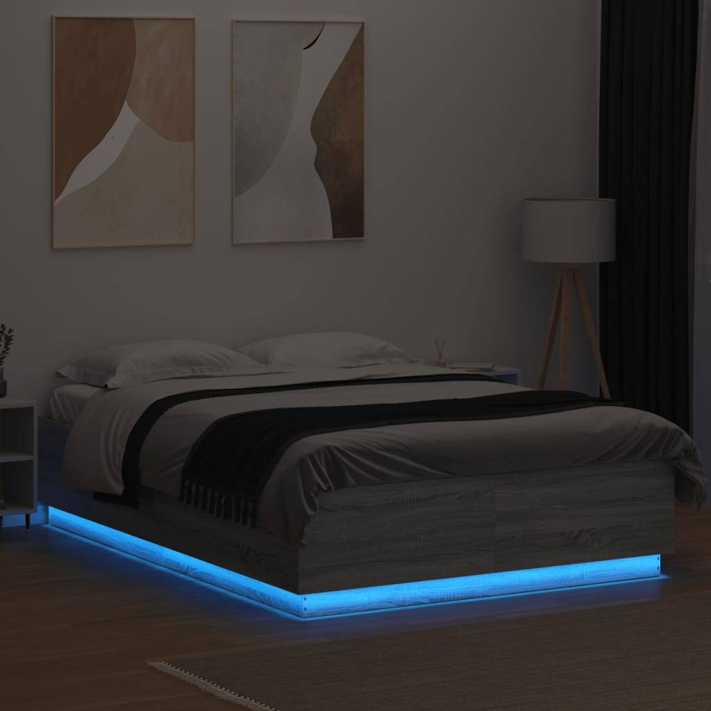 vidaXL Bettgestell mit LED Grau Sonoma 160x200 cm Holzwerkstoff