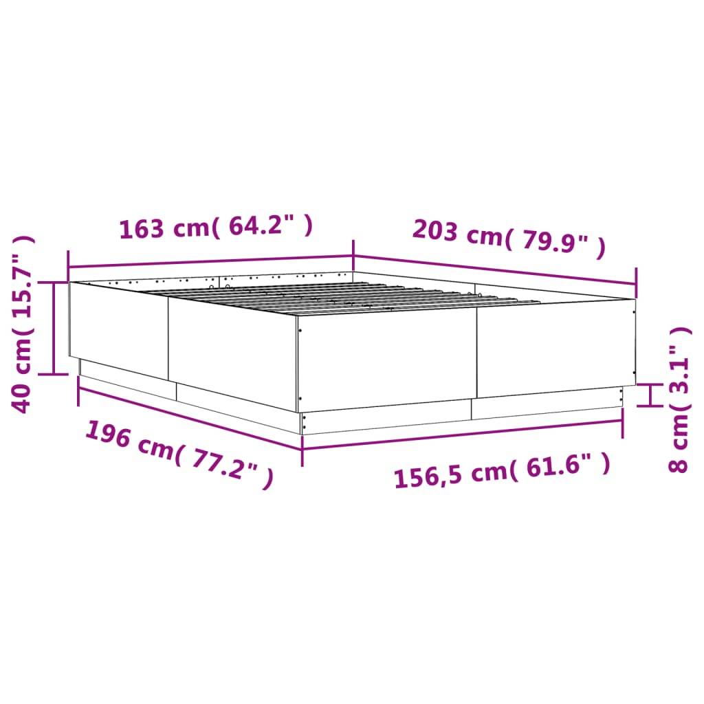 vidaXL Bettgestell mit LED Grau Sonoma 160x200 cm Holzwerkstoff