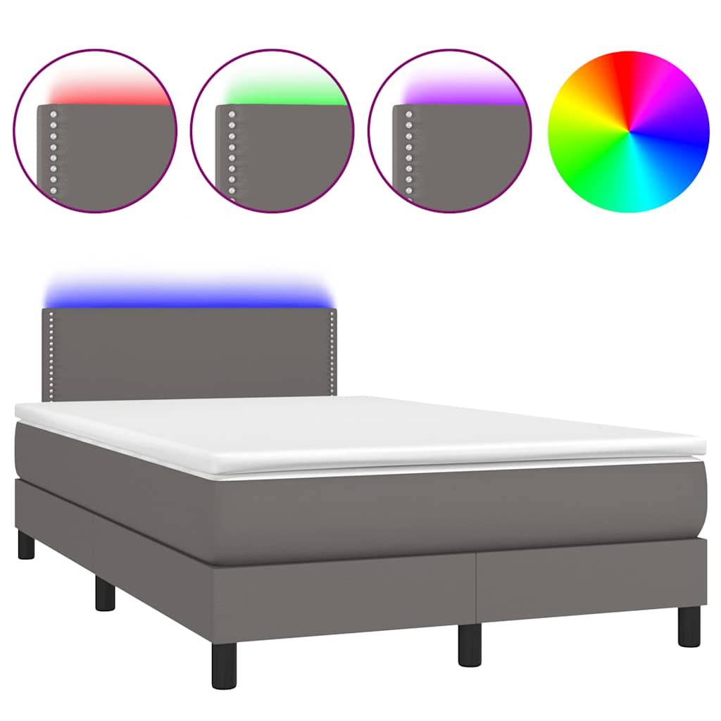 vidaXL Boxspringbett mit Matratze & LED Grau 120x190 cm Kunstleder
