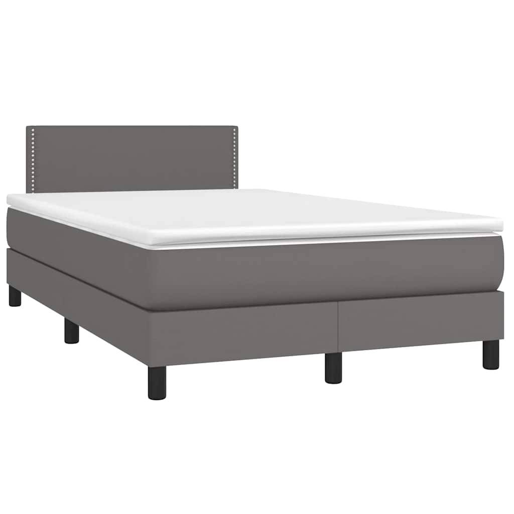 vidaXL Boxspringbett mit Matratze & LED Grau 120x190 cm Kunstleder