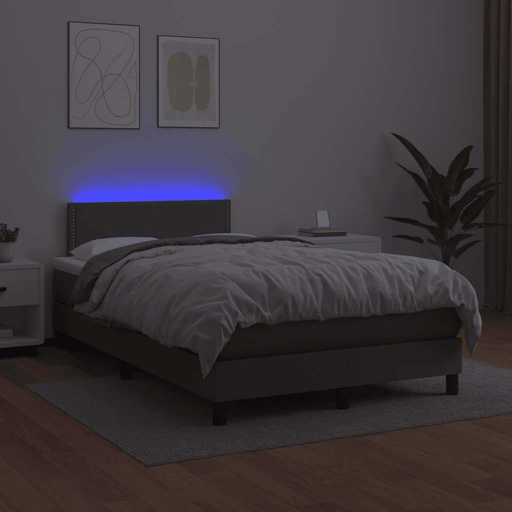 vidaXL Boxspringbett mit Matratze & LED Grau 120x190 cm Kunstleder
