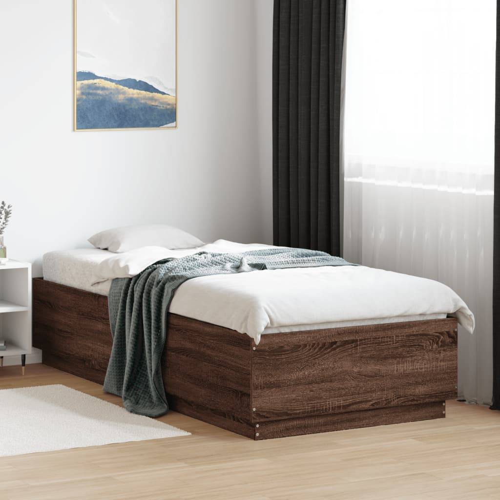 vidaXL Bettgestell mit LED Braun Eichen-Optik 100x200 cm Holzwerkstoff