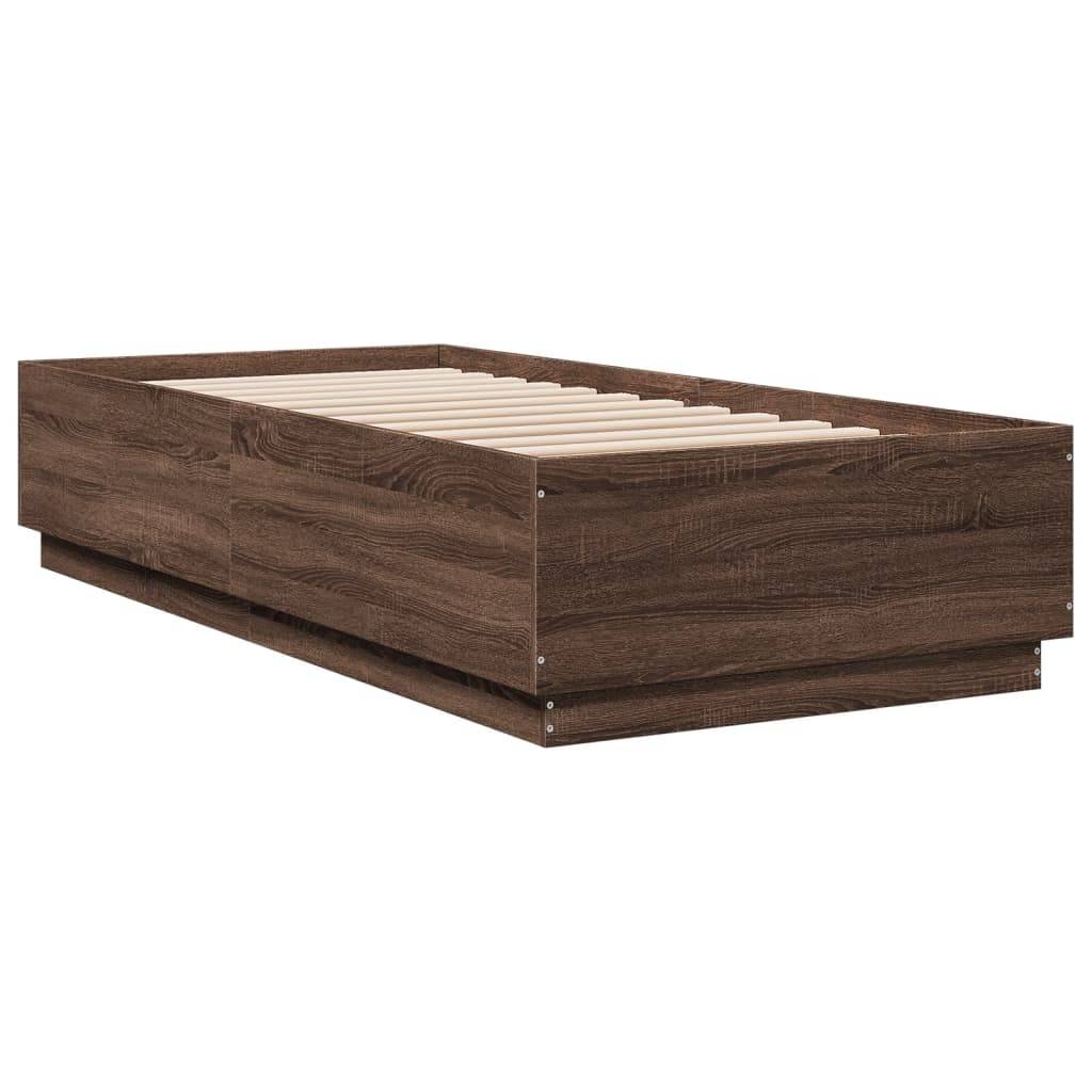 vidaXL Bettgestell mit LED Braun Eichen-Optik 100x200 cm Holzwerkstoff
